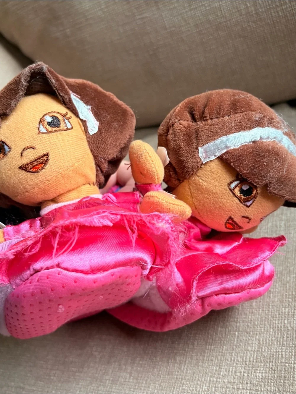 Vintage Y2K Girls Dora Pink Plush Slipper with Doll Accent